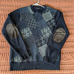 J. CREW | Men's Patchwork Wool Sweater w/ Suede Elbow Patch in Navy